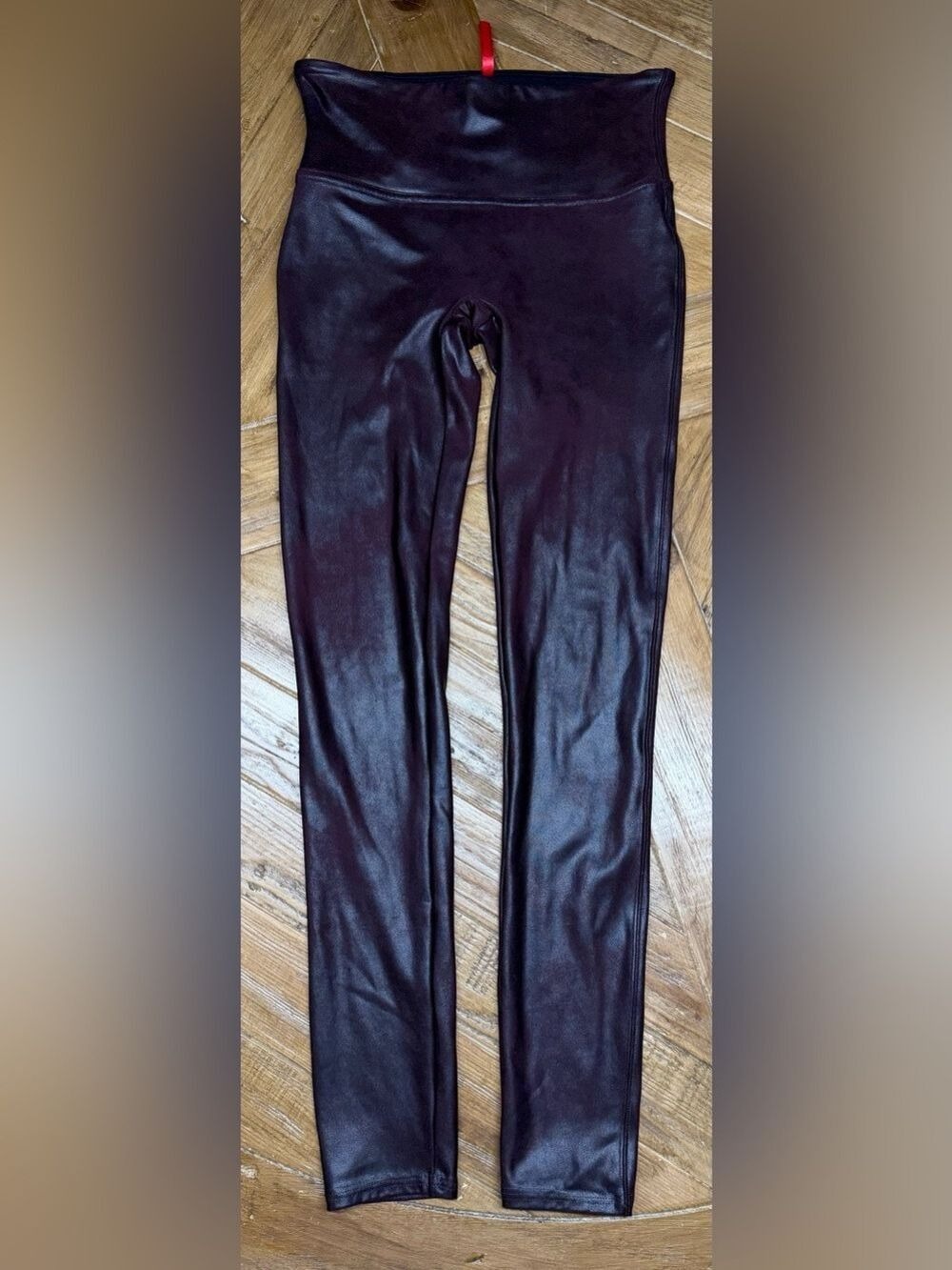 SPANX Faux Leather Leggings Very Black Cherry Maroon Burgundy High Rise Medium